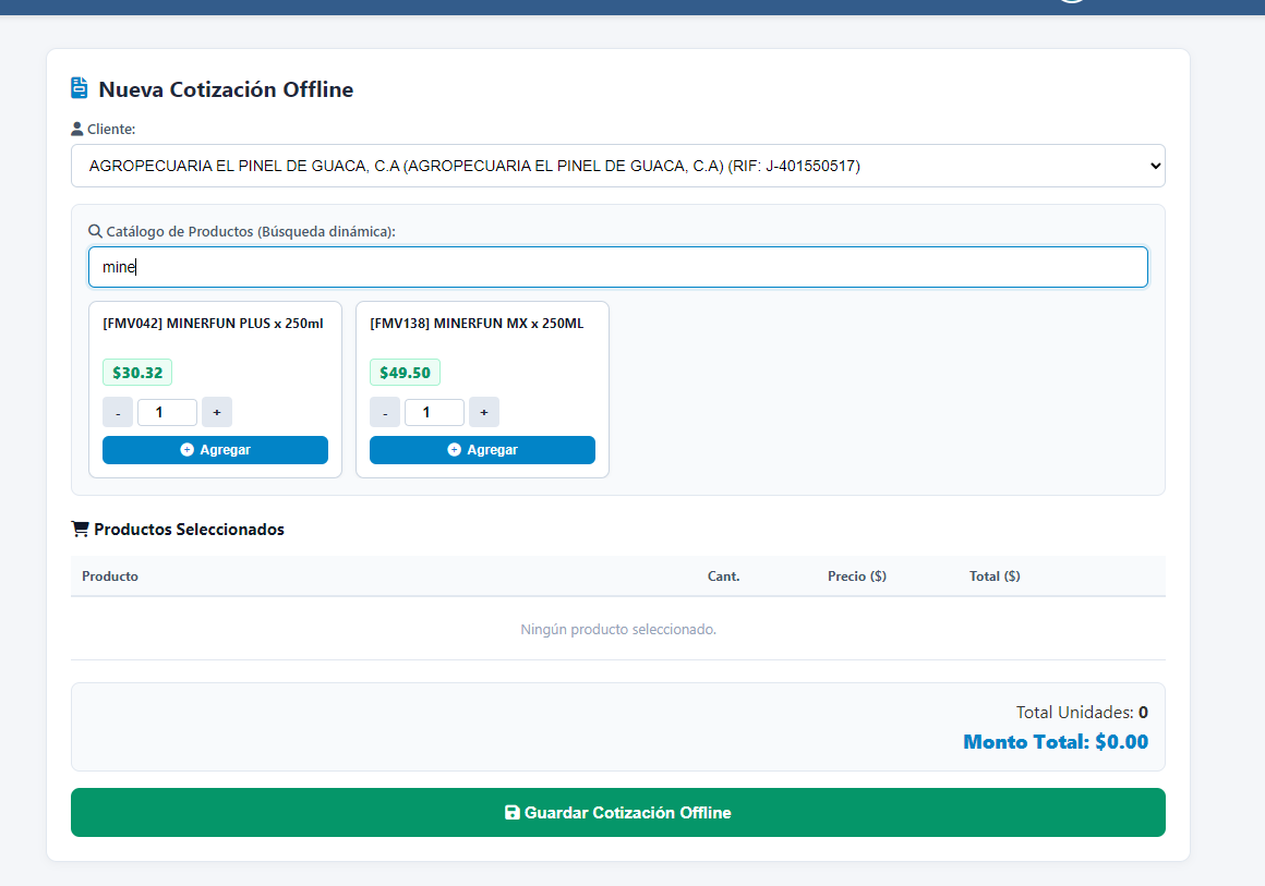 Filtrado dinámico en Nueva Cotización Offline