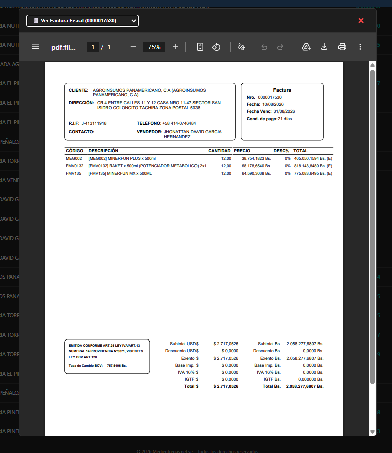 Documento PDF oficial de Factura Fiscal